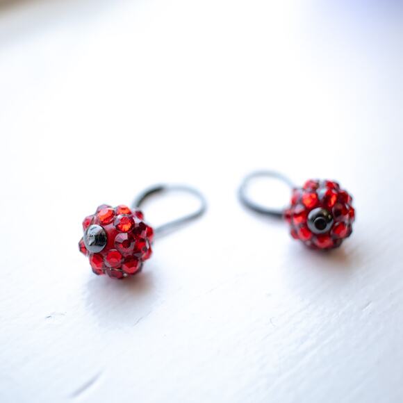 Vintage Red Bedazzled Minimalist Dangle Earrings - Picture 2 of 5